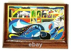 RARE VTG Noahs Ark Israel Wooden Music Jewelry Trinket Box Mahogany Wood Romance