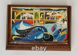 RARE VTG Noahs Ark Israel Wooden Music Jewelry Trinket Box Mahogany Wood Romance