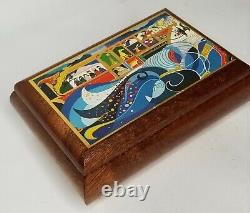 RARE VTG Noahs Ark Israel Wooden Music Jewelry Trinket Box Mahogany Wood Romance