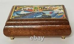 RARE VTG Noahs Ark Israel Wooden Music Jewelry Trinket Box Mahogany Wood Romance