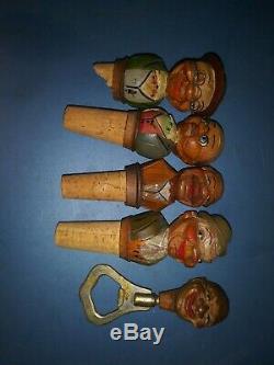 RARE Vintage ANRI Hand-Carved Wood Music Box bottle opener stopper