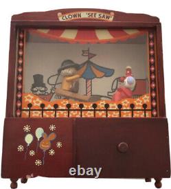 RARE Vintage CLOWN See Saw Wood Music Box Plays Tune Send in The Clowns