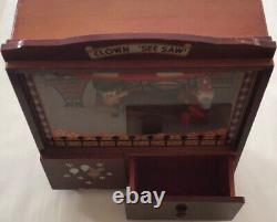 RARE Vintage CLOWN See Saw Wood Music Box Plays Tune Send in The Clowns
