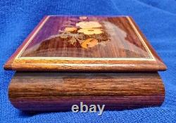 REUGE Inlaid Lacquer Wood Music Jewelry Box Swiss Keepsake Handmade Art Vintage