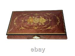 REUGE Intarsitalia ITALY JEWELRY MUSIC BOX Flower Inlaid Wood Quartz Clock VIDEO