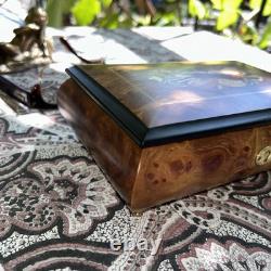 REUGE Jewelry Music Box Inlaid Wood Italy Swiss Movement Menuet De Beethoven