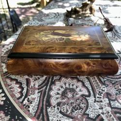 REUGE Jewelry Music Box Inlaid Wood Italy Swiss Movement Menuet De Beethoven