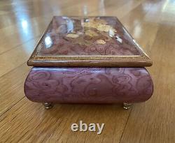 REUGE Jewelry Music Box Inlaid Wood Italy Swiss Movement Wind Beneath My Wings