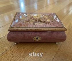 REUGE Jewelry Music Box Inlaid Wood Italy Swiss Movement Wind Beneath My Wings