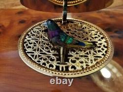 REUGE MUSIC Mechanical Singing Bird walnut wood real feather Box Overhauled