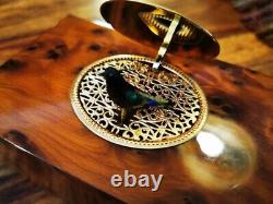 REUGE MUSIC Mechanical Singing Bird walnut wood real feather Box Overhauled