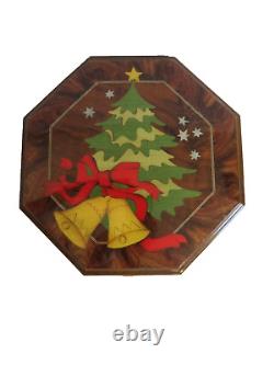 REUGE Marquetry Inlaid Wood Treasure Chest Jewelry Music Box O Christmas Tree