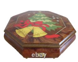 REUGE Marquetry Inlaid Wood Treasure Chest Jewelry Music Box O Christmas Tree