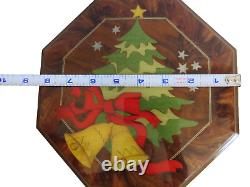 REUGE Marquetry Inlaid Wood Treasure Chest Jewelry Music Box O Christmas Tree