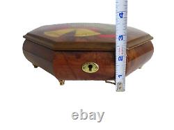 REUGE Marquetry Inlaid Wood Treasure Chest Jewelry Music Box O Christmas Tree
