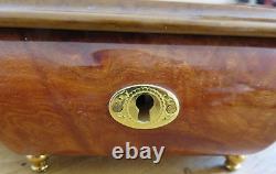 REUGE Marquetry Inlaid Wood Treasure Chest Jewelry Music Box O Christmas Tree