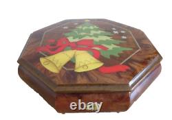 REUGE Marquetry Inlaid Wood Treasure Chest Jewelry Music Box O Christmas Tree