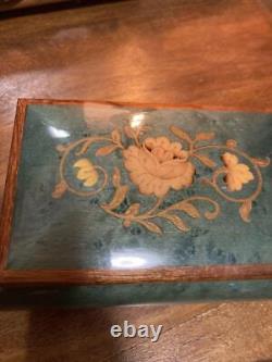 REUGE Music Box Green Wooden Floral Engraved Antique Swiss Vintage Decor