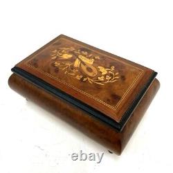 REUGE ROMANCE Music Box Antique Jewelry Box Swiss Wood Brown Black Gold