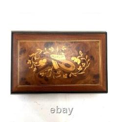 REUGE ROMANCE Music Box Antique Jewelry Box Swiss Wood Brown Black Gold