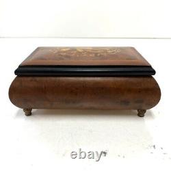 REUGE ROMANCE Music Box Antique Jewelry Box Swiss Wood Brown Black Gold