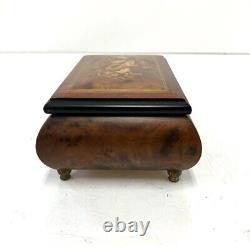 REUGE ROMANCE Music Box Antique Jewelry Box Swiss Wood Brown Black Gold