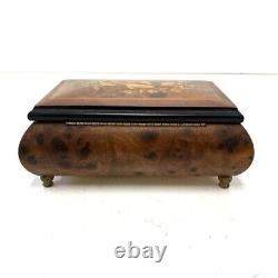 REUGE ROMANCE Music Box Antique Jewelry Box Swiss Wood Brown Black Gold