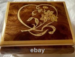 REUGE Style Wooden Inlay Musical Box Jewelry Rings Beautifully Crafted Italian