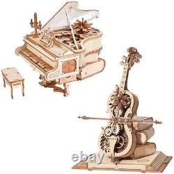 ROBOTIME 3D Wooden Puzzle Magic Cello and Magic Piano Music Box Model Kits Set