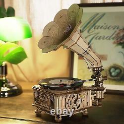 ROKR Hands Craft Vintage Gramophone DIY 3D Wooden Puzzle Music Box Model Kit
