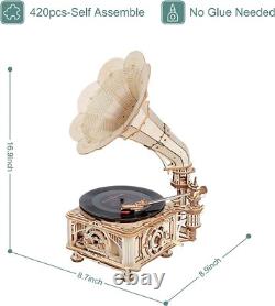 ROKR Hands Craft Vintage Gramophone DIY 3D Wooden Puzzle Music Box Model Kit