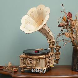 ROKR Hands Craft Vintage Gramophone DIY 3D Wooden Puzzle Music Box Model Kit