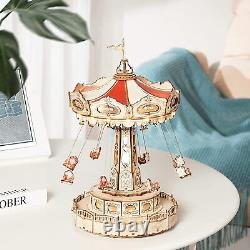 ROKR Parachute Tower Swing Ride The Tea Cup Music Box 3D Wooden Puzzle Xmas Gift