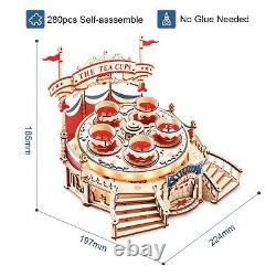 ROKR Parachute Tower Swing Ride The Tea Cup Music Box 3D Wooden Puzzle Xmas Gift