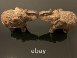 Rajasthan hand carved Antique wooden elephant pair