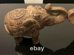 Rajasthan hand carved Antique wooden elephant pair