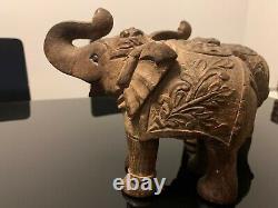 Rajasthan hand carved Antique wooden elephant pair