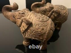 Rajasthan hand carved Antique wooden elephant pair