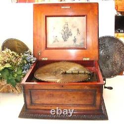 Rare Antique Disc Playing Mahogany Music Box By Regina Plus 25-15.1/2 Discs