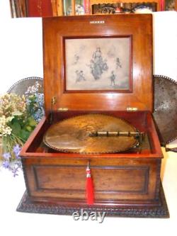 Rare Antique Disc Playing Mahogany Music Box By Regina Plus 25-15.1/2 Discs