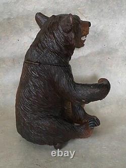 Rare BEAR TOBACCO JAR MUSIC BOX Black Forest Figural Wood Carved Humidor c. 1950