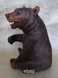 Rare BEAR TOBACCO JAR MUSIC BOX Black Forest Figural Wood Carved Humidor c. 1950