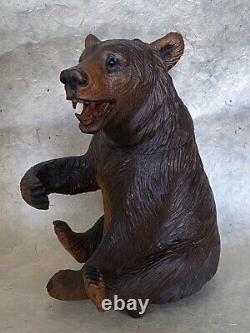 Rare BEAR TOBACCO JAR MUSIC BOX Black Forest Figural Wood Carved Humidor c. 1950