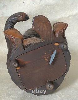 Rare BEAR TOBACCO JAR MUSIC BOX Black Forest Figural Wood Carved Humidor c. 1950