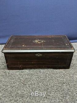 Rare Cylinder Music Box 6 Tunes Airs Hand Crank Antique Working Song Wood French