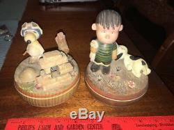 Rare Lioness & Snoopy, Snoopy Red Baron Wood Carved Music Boxes