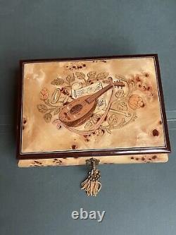 Rare Reuge wood Flower Banjo Jewelry Music Box- Bolero Ravel