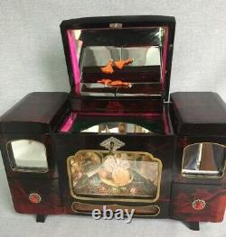 Rare Vintage Light Up Musical Ballerina Japanese Jewellery Box Black Red Lacquer