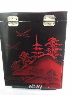 Rare Vintage Light Up Musical Ballerina Japanese Jewellery Box Black Red Lacquer