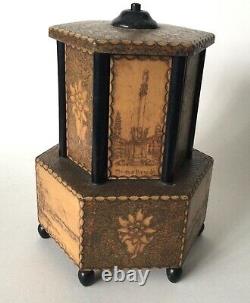 Rare Vintage Wooden Musical Cigarette Dispenser Pokerwork Great Condition